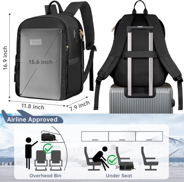 ETRONIK Travel Backpack for Women, 15.6 Inch Anti Theft Laptop Backpack with USB A & C Charging Port, Water Resistant Work Backpack, Computer Backpacks for Nurse, Teacher, College, School, Black - Image 3