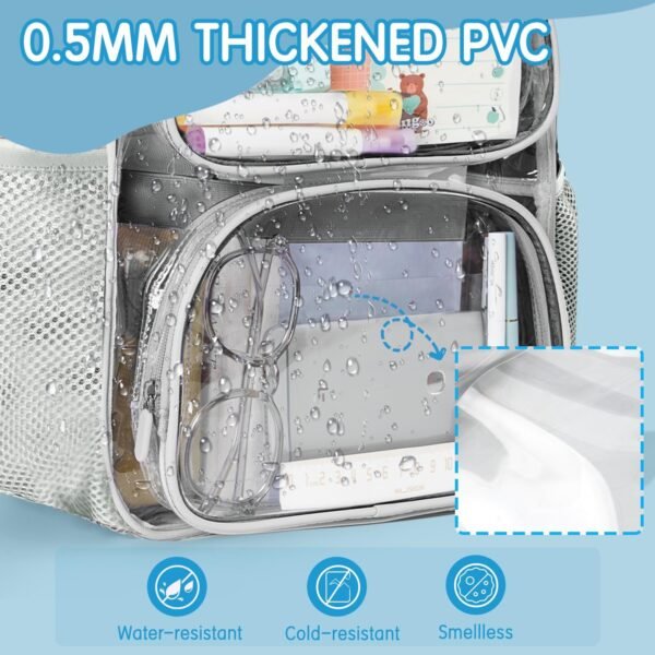 deli Clear Backpack for School, Heavy Duty PVC Transparent Bookbag for Boys and Girls, See Through Backpack for College Work Travel, Grey - Image 4