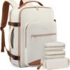 LOVEVOOK Travel Backpack Women, Flight Approved Carry On with 17.3inch Laptop Compartment, Personal Item with 3 Packing Cubes, Perfect for College, Hiking, Overnight - Beige