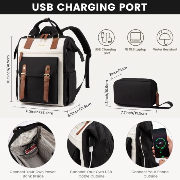 LOVEVOOK Laptop Backpack For Women Work Travel Backpack Purse, Nurse Bag College Backpack, Teacher Business Laptop Bag, Waterproof Wide Open Computer Back pack, 15.6 Inch, Black-Beige-Brown - Image 5
