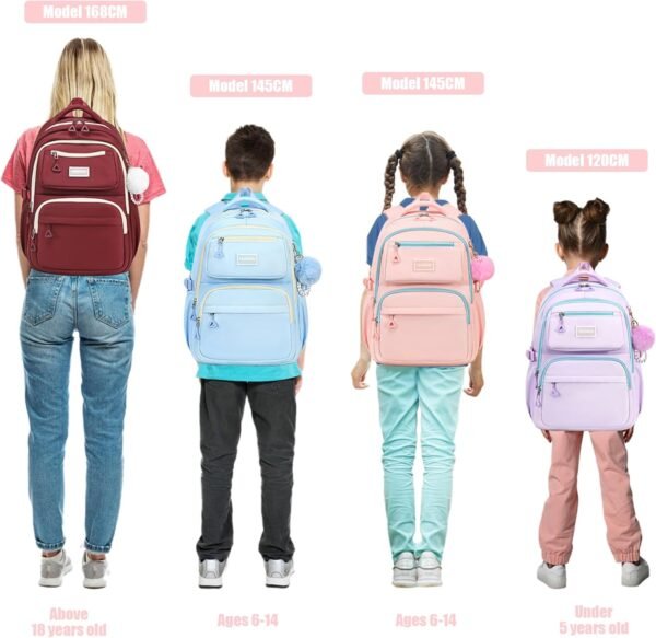 MOONBABY School Backpack for Teen Girls Women Color Matching Multiple Pockets Bookbag for Travel, Work, Pink (with Pom Pom Keychain) - Image 7