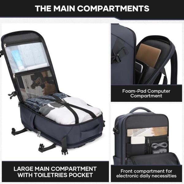 Maelstrom Travel Backpack for Men Women, 35L Carry on Backpack for Traveling on Airplane,with Belt Bag&Shoe Compartment,Waterproof Laptop Backpack fit 17”Laptop-Mystery Grey - Image 4