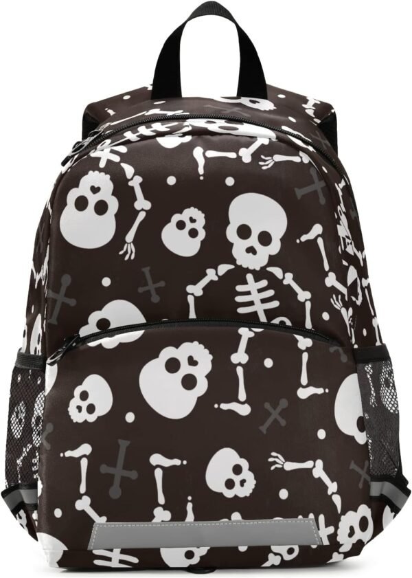 Fisyme Cute Skeleton Funny Backpack Schoolbag Kids Daypack Toddler Travel School Bag Small Mini Backpacks for Kindergarten Preschool Nursery Children Boys Girls with Chest Strap