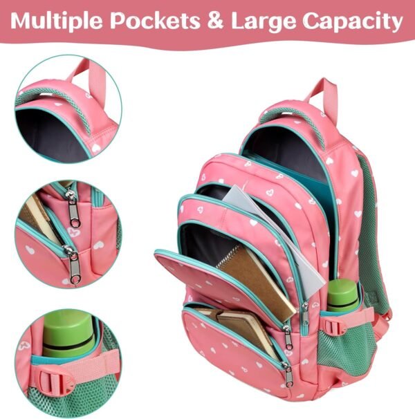 BLUEFAIRY Lightweight Water Resistant Backpack for Girls, Pink, 5-9 Years, Laptop Compartment, Adjustable Shoulder Straps, Breathable Mesh - Image 5