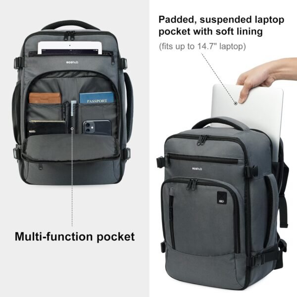 ECOHUB 16'' Travel Backpack For Women Men Airline Approved Personal Item Travel Bag Travel Essentials Laptop Backpack Casual Daypack Small Hiking Backpack Lightweight Waterproof Backpack, Grey - Image 6