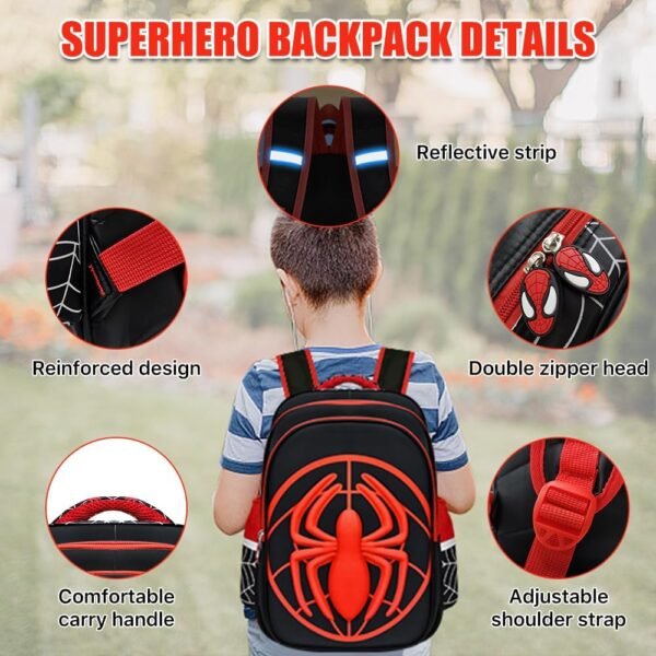 Kids School Backpack, Super Hero Cartoon Schoolbag Lightweight Waterproof Book Bag for Kids Boys Large Capacity Back to School Children Supplies Birthday,Halloween,Christmas Gifts - Image 3
