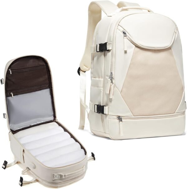 coowoz Travel Backpack for Men Women Mochilas Para Hombres Laptop Backpack Hiking Sport Gym College Backpack with Shoe Compartment Carry on Backpack Flight Approved Travel Essentials Beige