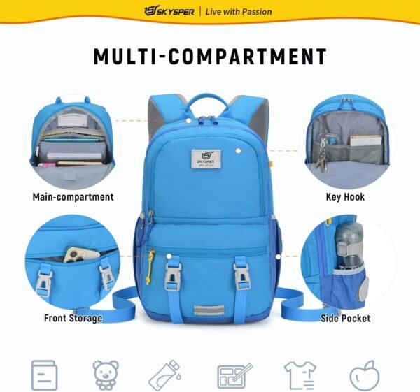 SKYSPER Kids Backpack - 18L School Backpacks Girls Multi-compartment Travel Bags Boys Bookbag Teen with DIY Sticker - Image 2