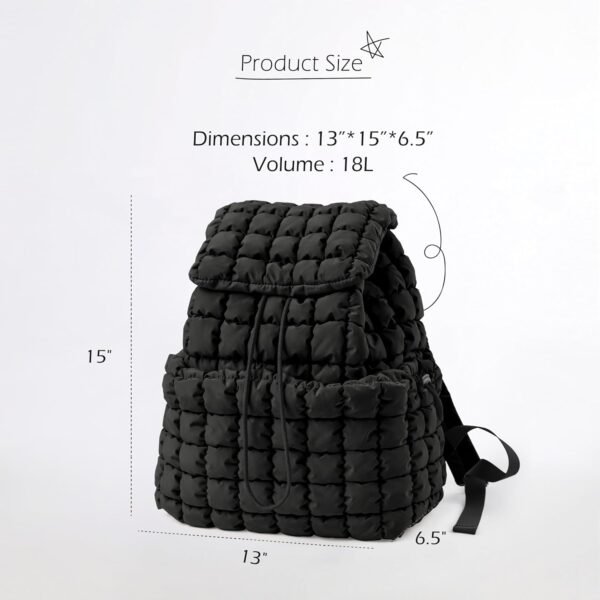 ODODOS Quilted Backpack for Women Lightweight Puffer Hiker Pack Drawstring Padding Travel Gym Bag, Black - Image 6