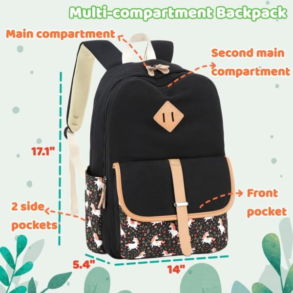 Leaper Canvas School Backpack for Girls Laptop Bag Travel Bag Bookbag Daypack - Image 4
