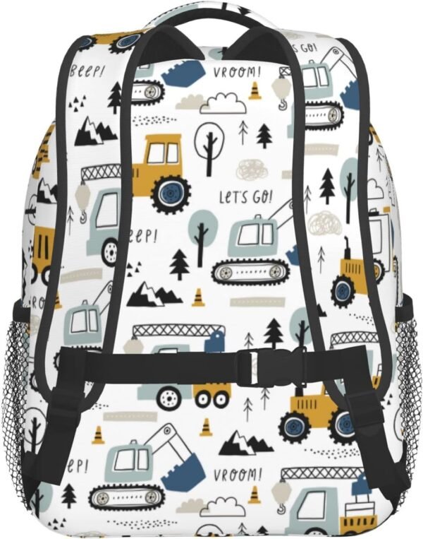 Toddler Backpack for Boys Age 3-8 Kids Construction Truck Excavator Bookbag for Kindergarten Preschool Water Resistance Cute Mini Small Simple Travel Daypack (White) - Image 9