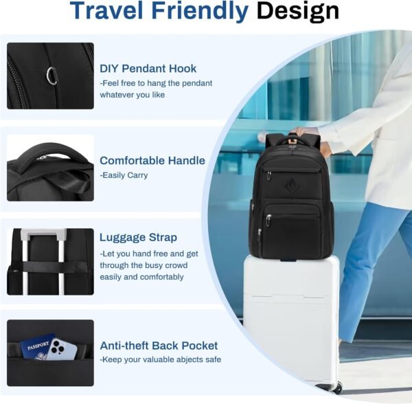 Lightweight Backpack for School, Classic College Backpack Multiple-pocket Bookbag for Teen Boys Girls Travel Backpack with Luggage Strap for Women Men, Black - Image 6