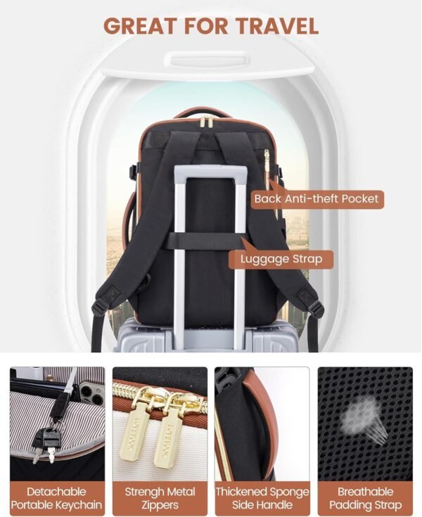 LOVEVOOK Travel Backpack for Women,50L Carry On Backpack for Airplanes,18 Inch Laptop Personal Item Travel Bag,TSA Approved Carry On Luggage,Waterproof Weekender Business Hiking Bag - Image 7