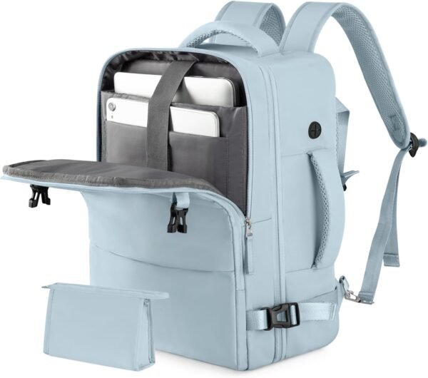 Travel Backpack for Men Women, Carry on Backpack Flight Approved, Personal Item Backpack Bag on Airplanes,Backpacks for Traveling, Travel Essentials,Light Blue