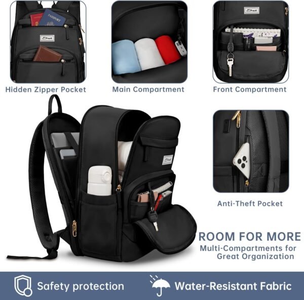 ETRONIK Travel Backpack for Women, 15.6 Inch Anti Theft Laptop Backpack with USB A & C Charging Port, Water Resistant Work Backpack, Computer Backpacks for Nurse, Teacher, College, School, Black - Image 4