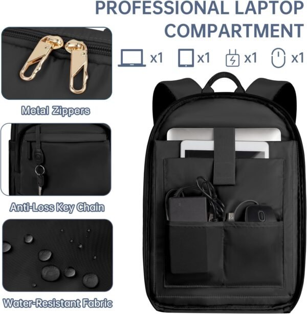 ETRONIK Travel Backpack for Women, 15.6 Inch Anti Theft Laptop Backpack with USB A & C Charging Port, Water Resistant Work Backpack, Computer Backpacks for Nurse, Teacher, College, School, Black - Image 5