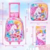 4PCS Rolling Backpack for Girls,Kids Unicorn Bookbag with Roller Wheels, Suitcase School Bag Set for Toddler Elementary - Image 3