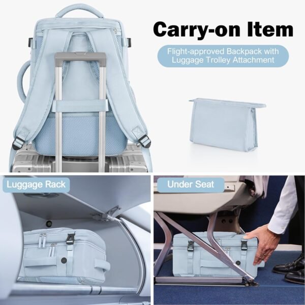Travel Backpack for Men Women, Carry on Backpack Flight Approved, Personal Item Backpack Bag on Airplanes,Backpacks for Traveling, Travel Essentials,Light Blue - Image 2