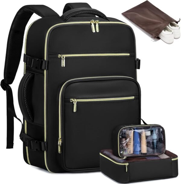 LOVEVOOK Travel Backpack For Women,40L Carry On Backpack Flight Approved,TSA Personal Item Travel Bag Fits 17 Inch Laptop,Business Weekender Overnight Daypack with Toiletry Bag and Cube,Black
