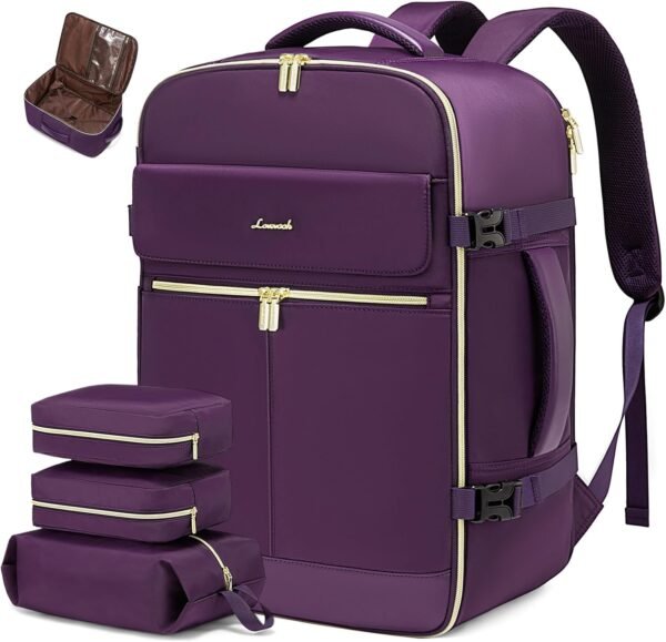 LOVEVOOK Travel Backpack for Women, 40L Large Carry On Backpack Flight Approved, Waterproof Personal Item Travel Bag Fits 17.3'' Laptop,TSA Backpack Suitcase with 3 Packing Cubes