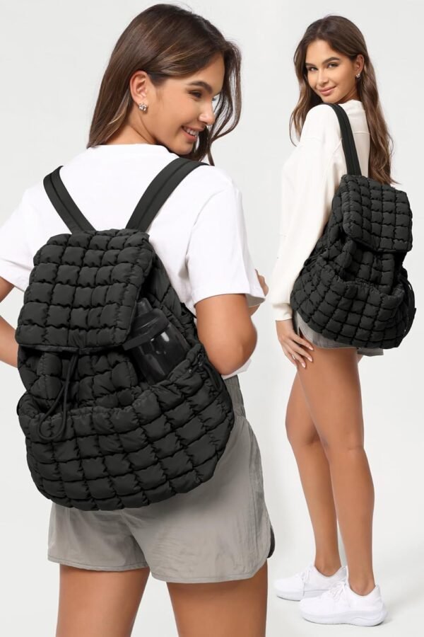 ODODOS Quilted Backpack for Women Lightweight Puffer Hiker Pack Drawstring Padding Travel Gym Bag, Black - Image 2