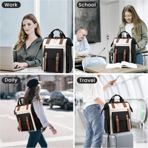 LOVEVOOK Laptop Backpack For Women Work Travel Backpack Purse, Nurse Bag College Backpack, Teacher Business Laptop Bag, Waterproof Wide Open Computer Back pack, 15.6 Inch, Black-Beige-Brown - Image 6