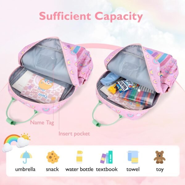 mommore Kids Backpack Girls, Durable Large Toddler Bookbag with Double Handles, Water Resistant Rainbow Backpack with Chest Strap for Preschool Kindergarten Travel - Image 6