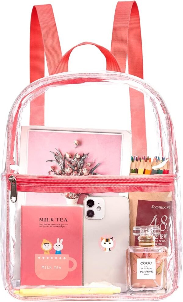 Clear Backpack Stadium Approved,Heavy Duty Cold-Resistant Transparent PVC Backpack with Work, Security Travel & Stadium(Pink) - Image 2