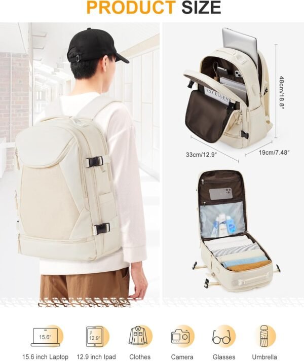 coowoz Travel Backpack for Men Women Mochilas Para Hombres Laptop Backpack Hiking Sport Gym College Backpack with Shoe Compartment Carry on Backpack Flight Approved Travel Essentials Beige - Image 6