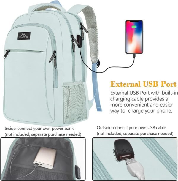 MATEIN Travel Laptop Backpack, Lightweight Anti Theft School Bookbag for Girls Boys and Students with USB Charging Port, Water Resistant 15.6 Inch Computer Bag Sturdy College Daypack Gift for Women - Image 3