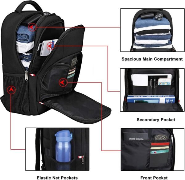 Della Gao Laptop Backpack, Business Travel Backpack with USB Charging Slit for Men Womens, Anti Theft Water Resistant Computer Backpack Fits 15 Inch Laptop and Notebook, Black - Image 3