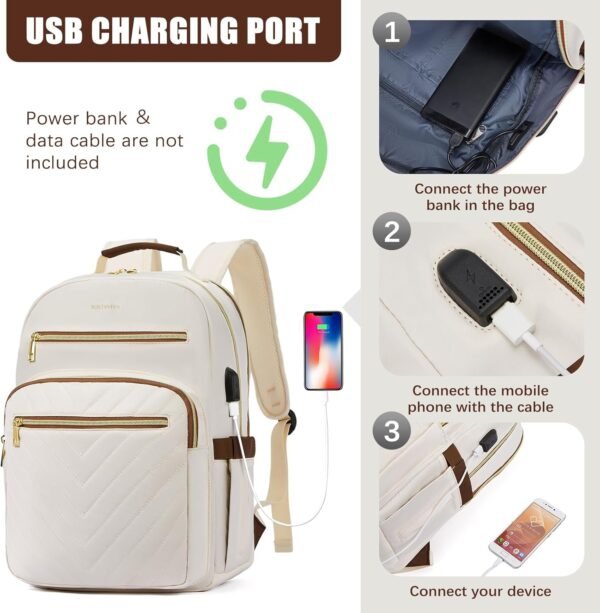 BOSTANTEN 15.6 Inch Laptop Backpack for Women- College Teacher Computer Bag Travel Backpack Purse with USB Charging Port - Image 3