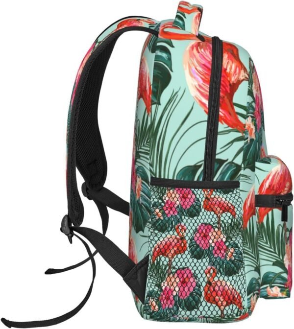 Flamingo Palm Leaves Flower Tropical Backpack For School Laptop Bags Bookbag Big Casual Daypack For Student Girls Boys Kids Teens Travel Sports Work - Image 3