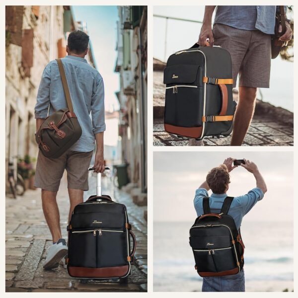 LOUEO Rolling Backpack for Women, Travel Rolling Backpack for Adults with Wheels, 17 Inch Wheeled Backpack Carry on Luggage - Image 6