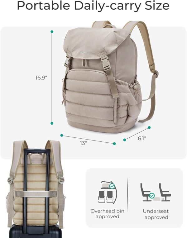 BAGSMART College Laptop Backpack, Large Opening Travel Backpack for Women,TSA Approved Personal Item, Outdoor Backpack for 15.6 Inch Laptop, Water-Resistant Casual Daypack, Beige - Image 6