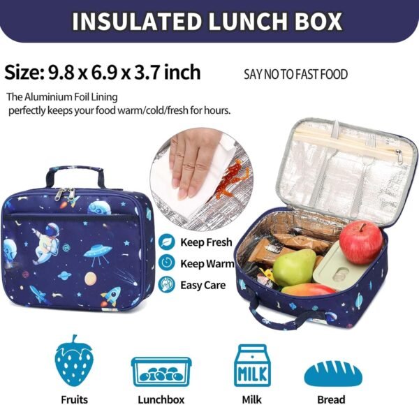 Preschool Backpack for Boys, Kids Backpack with Lunch Box Space Backpack Preschool Kindergarten Daycare Travel Solar Space Bookbag with Chest Buckle (Spaceman-Navy Blue) - Image 5