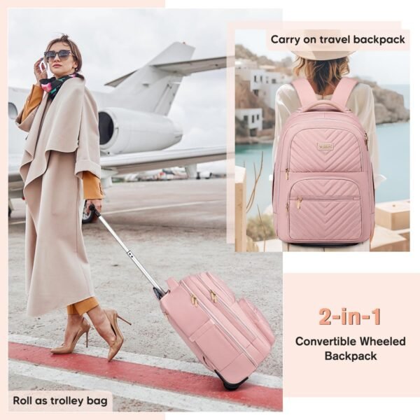 Rolling Backpack for Women Adults with wheels, Travel Backpack Carry on Luggage 22x14x9 Airline Approved, 17.3 Inch Laptop Backpack Bag with Wheels, Large Wheeled Backpack for Travel Work Business - Image 7
