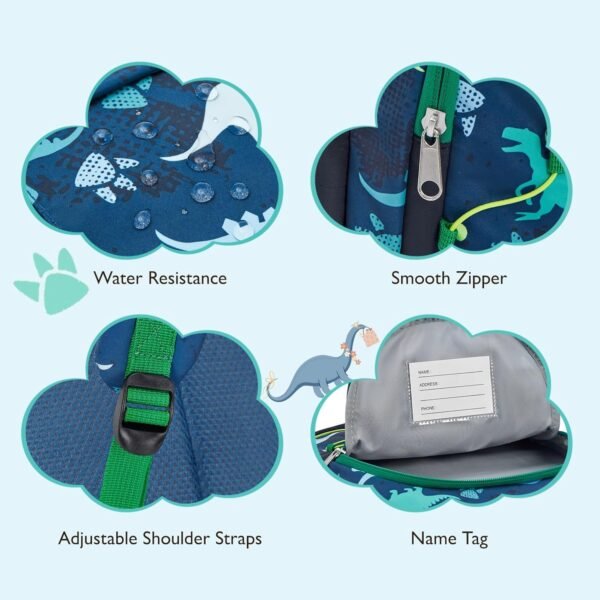 mommore Kids Backpack for Kindergarten Water Resistant Preschool Backpack Dinosaur Boys Bookbag Age 3-6 - Image 5
