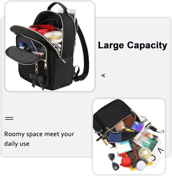 MATEIN Mini Backpack for Women, Waterproof Stylish Daypack Purse Shoulder Bag with USB Charging Port, Lightweight Small Casual Daily Travel Backpack, Lady Girls Gifts for Work School, 2pcs Sets, Black - Image 4