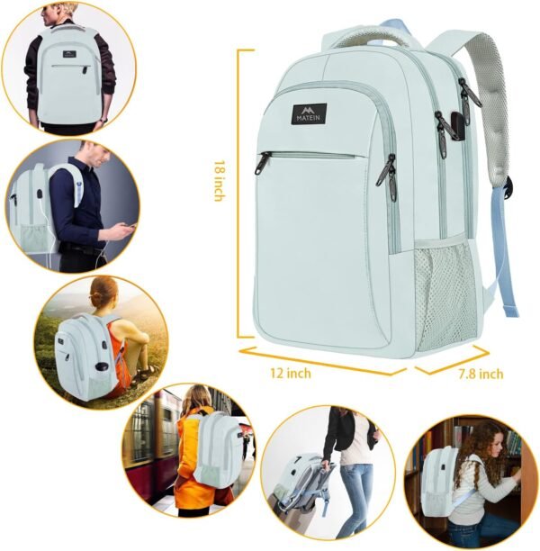 MATEIN Travel Laptop Backpack, Lightweight Anti Theft School Bookbag for Girls Boys and Students with USB Charging Port, Water Resistant 15.6 Inch Computer Bag Sturdy College Daypack Gift for Women - Image 7