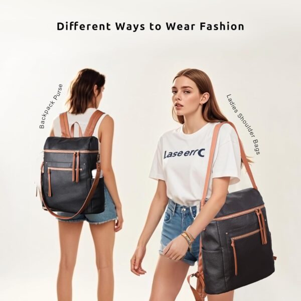 MEEJUNE Large Leather Backpack for Women Backpack Purse with Luggage Strap Crossdody Bag Travel Fashion Backpack Designer Ladies Shoulder bag with Adjustable Strap - Image 7