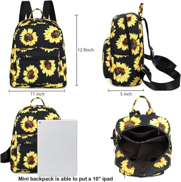 LEDAOU Mini Backpack Girls Cute Small Backpack Purse for Women Teens Kids School Travel Shoulder Purse Bag (Black Sunflower, 1 Pcs) - Image 2