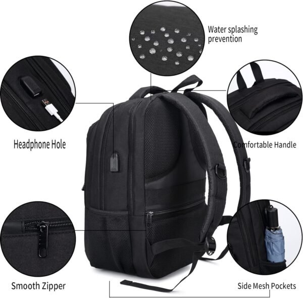 Monsdle Travel Laptop Backpack Anti Theft Backpacks with USB Charging Port, Travel Business Work Bag 15.6 Inch College Computer Bag for Men Women, Black - Image 5