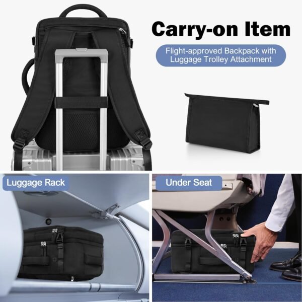 Backpack for Men Women, Black Backpack for Traveling on Airplane, Weekender Carry on Backpack Bag, Personal Item Backpack Flight-approved - Image 2