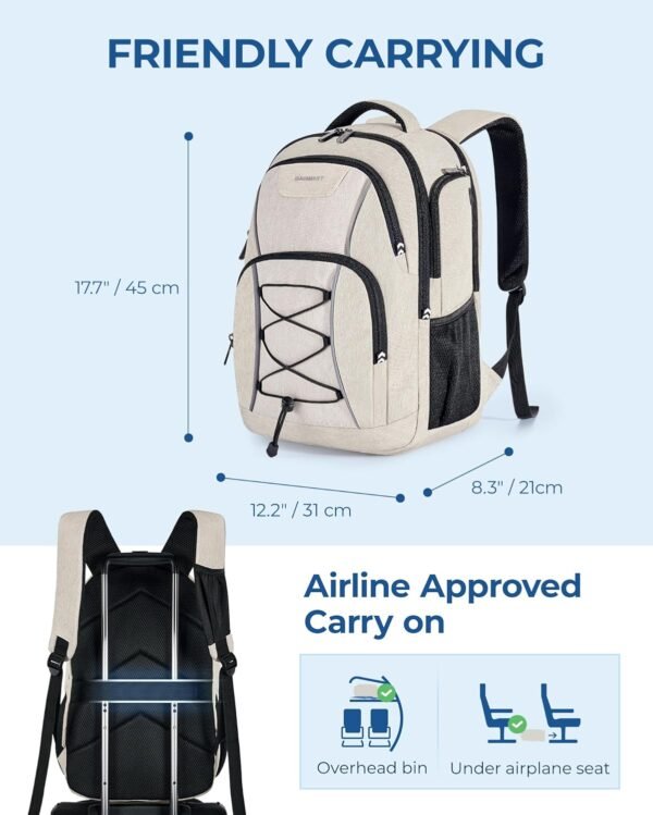 BAGSMART Travel Laptop Backpack, 15.6 inch Anti Theft Laptop Backpack With USB Charger Hole, Water Resistant College bookbag for Women Men, Casual Daily Backpack for travel, Beige - Image 8