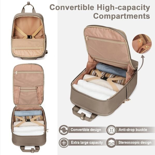 Travel Backpack Carry On Flight Approved Small Travel Backpack For Women Carry On Backpack Personal Item Travel Bag Laptop Teacher Backpack Work Backpack For Traveling On Airplane Dark Brown - Image 5