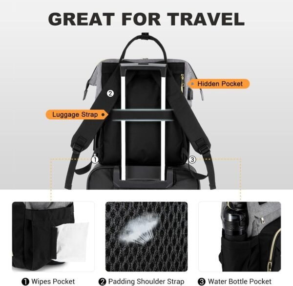 LOVEVOOK Laptop Backpack for Women Fashion Business Computer Backpacks Travel Bags Purse Doctor Nurse Work Backpack with USB Port, Fits 17-Inch Laptop Grey Black - Image 4
