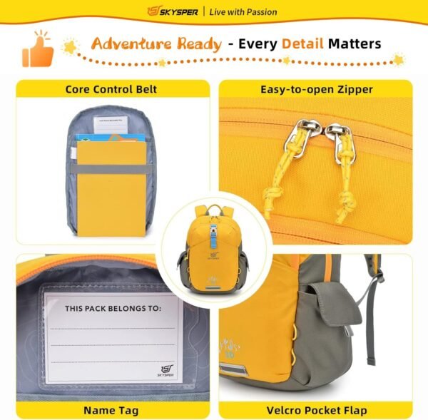 SKYSPER Kids Backpack 10L Toddler Backpack Travel Daypack for Preschool and Kindergarten(Yellow) - Image 6