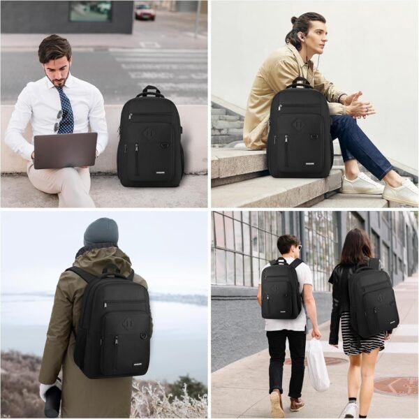 Backpack for Men and Women, Casual School Backpack Teen Boys and Girls Lightweight 15.6 Inch Laptop Bookbag with USB Charger for College Work Travel (Black) - Image 7
