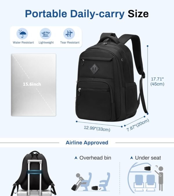 Lightweight Backpack for School, Classic College Backpack Multiple-pocket Bookbag for Teen Boys Girls Travel Backpack with Luggage Strap for Women Men, Black - Image 2